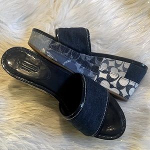 Denim style coach wedges